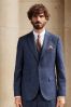 Navy Blue Regular Fit Nova Fides Italian Fabric Herringbone Textured Wool Blend Suit Jacket