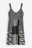 Black Geo Splice Print Summer Cami Mini Dress