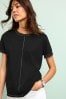 Black Sparkle Stitch Raw Edge Crew Neck Short Sleeve T-Shirt, Regular