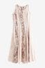 Neutral Snake Print Spliced Sleeveless Flowing Midi Dress, Regular