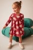Rot/Teddybär - Langärmeliges Jersey-Kleid zu Weihnachten (3 Monate bis 7 Jahre)