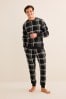 Black Check Cuffed Motionflex Long Sleeve Cosy Pyjamas, Cuffed