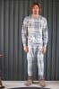 Grey/Neutral Check Cuffed Motionflex Long Sleeve Cosy Pyjamas, Cuffed