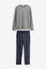 Slate Grey/Navy Long Sleeve Jersey Pyjamas Set