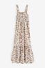 Brown Floral Cotton Maxi Shirred Dress, Regular