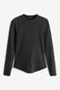 Black Long Sleeve Ribbed Crew Neck Top