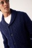 Navy Blue Regular Shawl Cable Knitted Cardigan