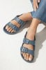 Navy Blue EVA Double Strap Flat Slider Sandals with Adjustable Buckles