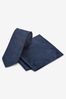 Navy Blue Floral Slim Tie And Pocket Square Set