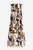 Brown Tribal Print 100% Cotton Bandeau Maxi Dress, Regular