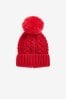 Red Cable Knit Pom Pom Beanie Hat (3mths-16yrs)