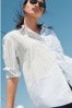 Blue Mix Stripe Oversized Striped Long Sleeve Cotton Victoria Shirt