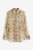 Snake Print Gold Button Detail Sheer Long Sleeve Shirt