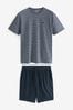 Blue Fine Stripe / Navy Jersey Pyjama Shorts Set