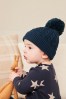 Marineblau Zopfmuster - Baby-Strickmütze mit Bommel (0 Monate bis 2 Jahre)