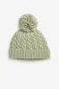 Sage Green Baby Knitted Pom Over Hat (0mths-2yrs)