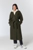 Khaki Green Belted Quilt Lined Trench Style Coat, Regular