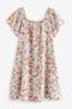 Blush Pink Floral Linen Blend Flutter Sleeve Mini Dress, Regular