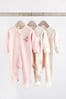 Pale Pink Cotton Baby Zip Sleepsuits 3 Pack (0mths-2yrs)