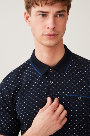 Marineblau - Bedrucktes Polo-Shirt