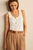 White Textured Button Detail Vest Top