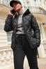 Black Quilted Lightweight Hooded Jacket, Regular