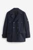 Navy Blue Wool Rich Double Breasted Peacoat