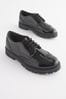 Black Patent Wide Fit (G) School Leather Chunky Lace-Up Brogues, Wide Fit (G)