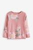 Rosa mit floralem Muster - Baumwollreiches Langarm-Ripp-T-Shirt (3 Monate bis 7 Jahre), Standard