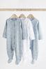 Blue 3 Pack Cotton Baby Sleepsuits (0-2yrs)