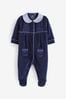 Navy Blue Baby Velour Collared Sleepsuit (0mths-3yrs)