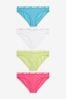 White/Blue/Pink/Green Bikini Cotton Rich Logo Knickers 4 Pack, Bikini