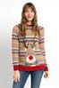 JoJo Maman Bébé Multi Women's Reindeer Appliqué Fair Isle Jumper