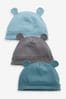 Blau - Baby Strickmütze mit Bärohren, 3er-Pack (0–18 Monate)