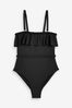 Black Frill Plaited Bandeau Tummy Shaping Control Swimsuit, Regular