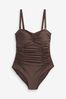 Chocolate Brown Shine Tummy Control Ruched Bandeau Swimsuit