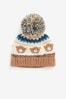 Tan/Ecru Baby Knitted Pom Hat (0mths-2yrs)