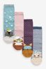 Blue/Pink Cat Spa Ankle Socks 4 Pack