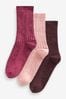 Red Thermal Wool Blend Ankle Socks With Silk 3 Pack