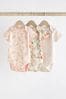 Pale Pink Floral Bunny Baby Short Sleeve Bodysuits 3 Pack