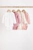 Pink/White Bear Baby Long Sleeve Bodysuits 4 Pack