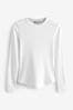 White Long Sleeve Ribbed Crew Neck Top