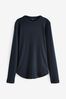 Navy Long Sleeve Ribbed Crew Neck Top, Regular