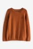 Rust Brown With Stag Textured Crew Jumper (3-16yrs), With Stag
