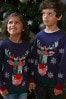 Navy Blue Reindeer Christmas Kids Knitted Jumper (3mths-16yrs)
