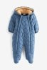 Navy Blue Quilted Fleece Lined Baby All-In-One Pramsuit (0-18mths)