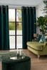 Bottle Green Velvet Quilted Hamilton Lined Eyelet Curtains, Lined