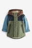 Khaki Green Colourblock Waterproof Teddy Borg Fleece Lined Coat (3mths-7yrs)