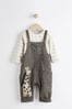 Charcoal Grey Baby Appliqué Denim Dungarees And Jersey Bodysuit Set (0mths-2yrs)