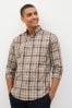 Brown Check Regular Fit Easy Iron Button Down Oxford Shirt, Regular Fit